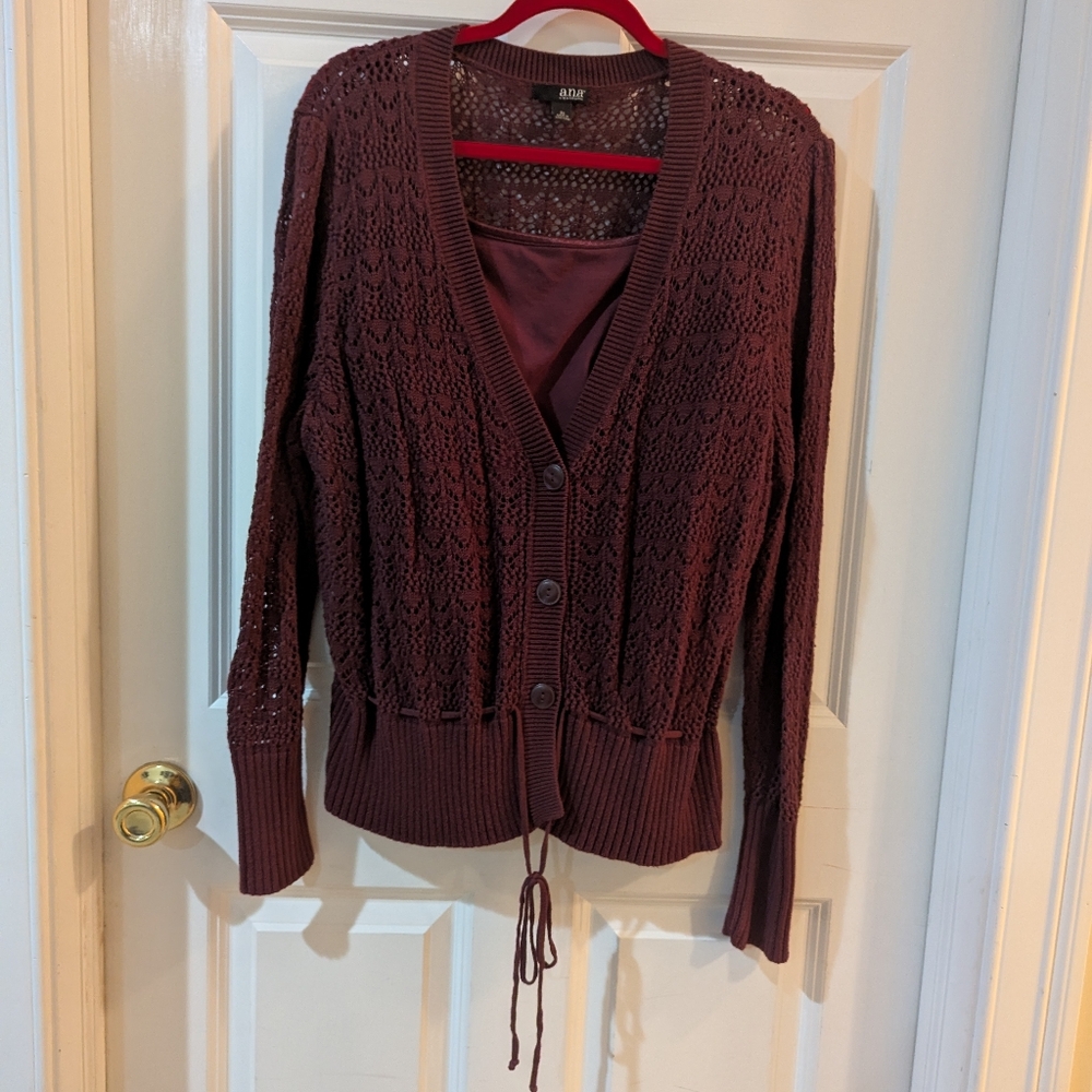 a.n.a. 2 Pc Maroon Button Down Knit Cardigan Sweater. 3 X